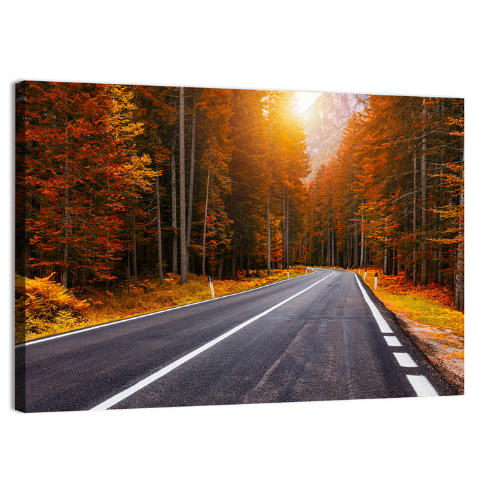 Golden Hour Forest Road Wall Art as a canvas print