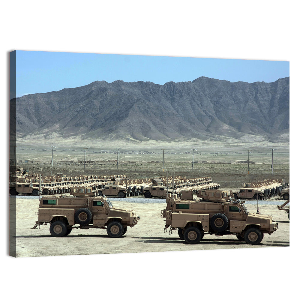 Mrap Vehicles in Desert Landscape Wall Art, canvas print, landscape