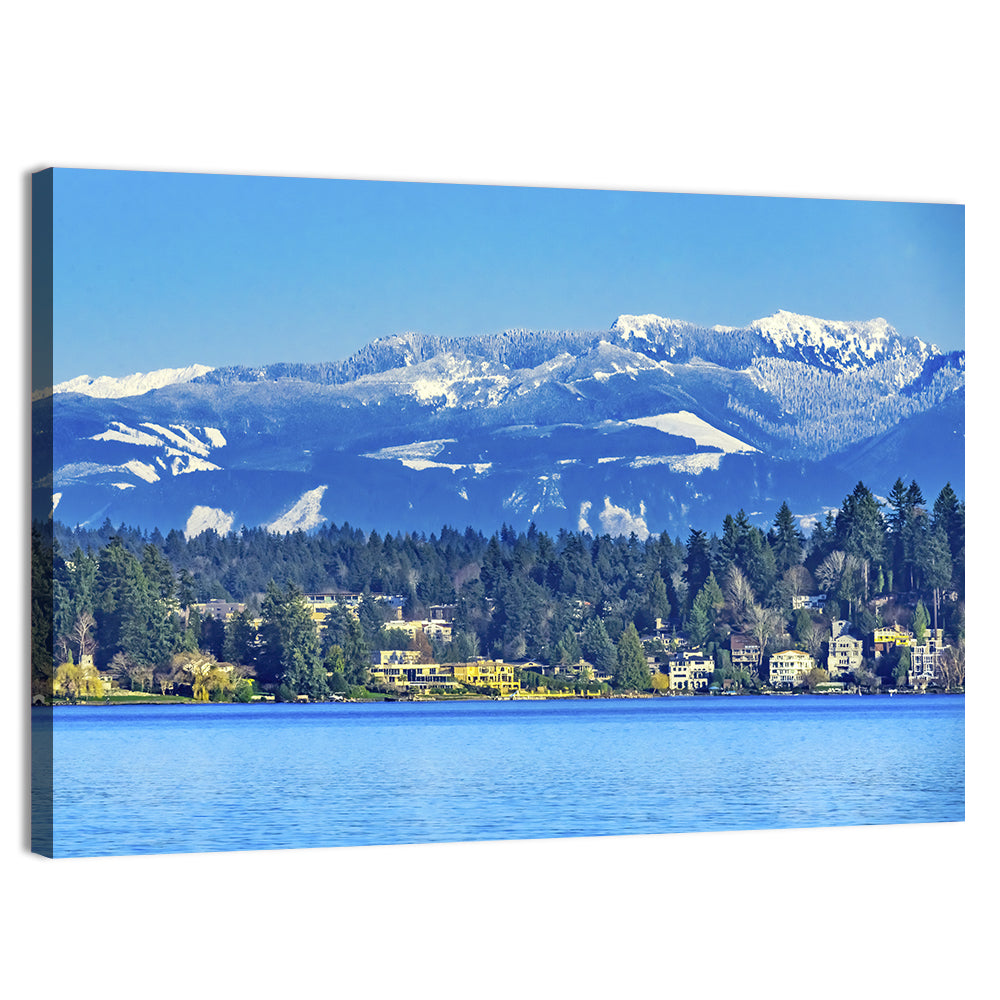 Lake Washington Snow-capped Peaks Wall Art, canvas print, landscape