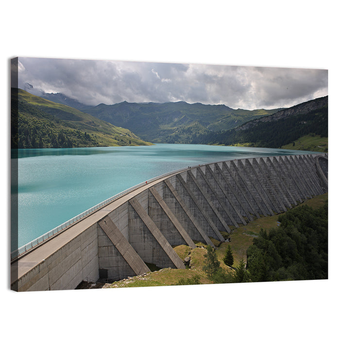 Curved Dam on Turquoise Lake Wall Art as a canvas print