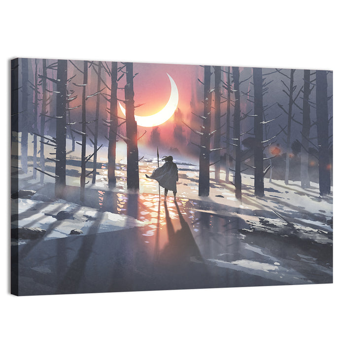 Lone Traveler in Winter Forest Wall Art as a canvas print