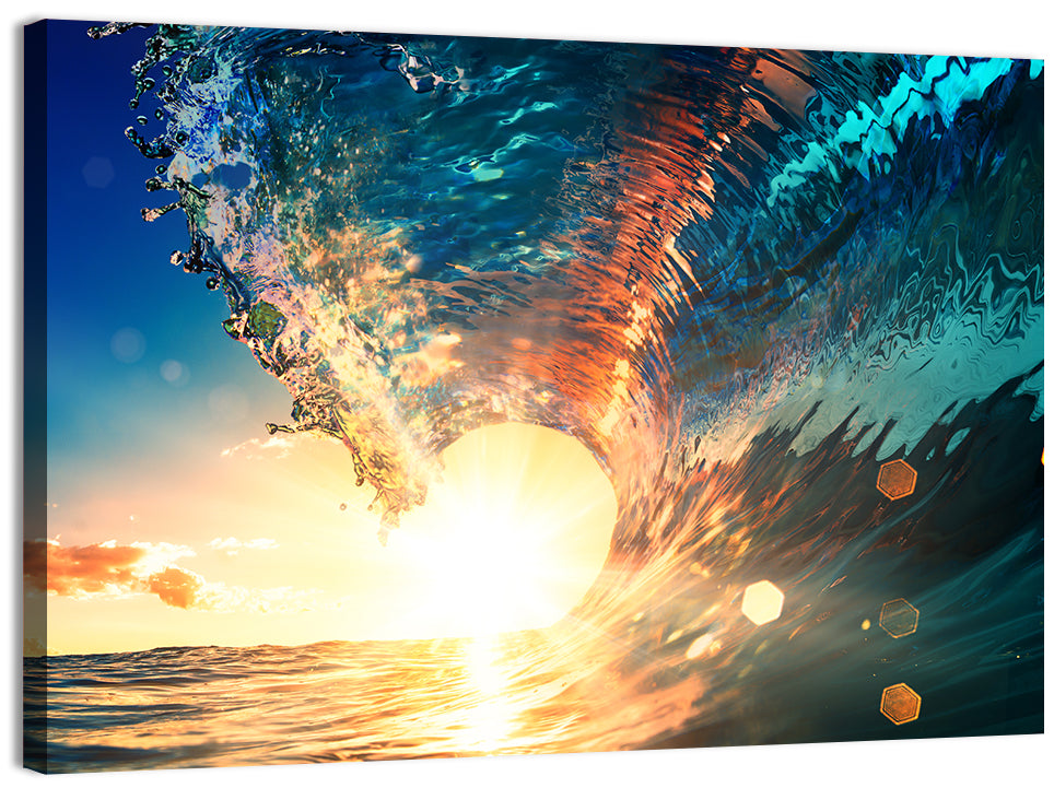 Sun Through a Breaking Wave Wall Art, canvas print, landscape