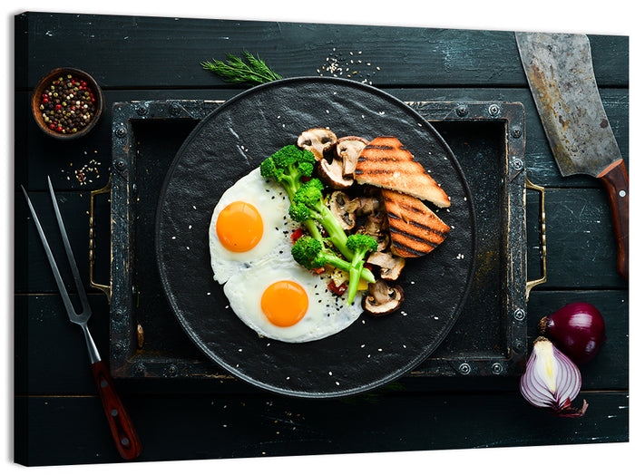 Top Down Fried Eggs Breakfast Platter Wall Art as a canvas print