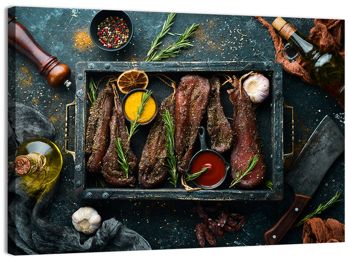 Charcuterie Tray with Dried Chicken Wall Art as a canvas print