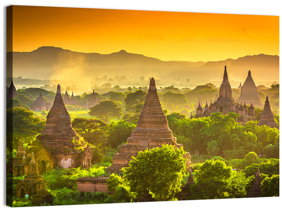 Bagan Golden Hour Temples Wall Art, canvas print, landscape