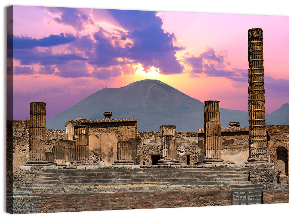 Pompeii Columns at Sunset, Mount Vesuvius Wall Art, canvas print, landscape