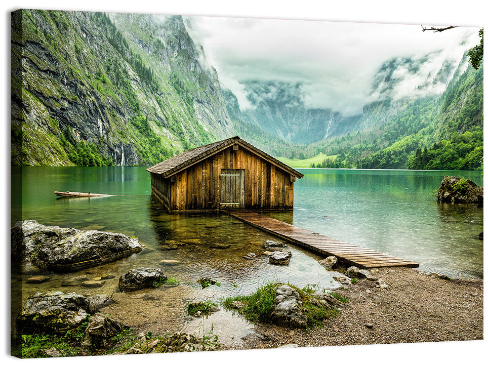 Obersee Boathouse at Königssee Wall Art, canvas print, landscape