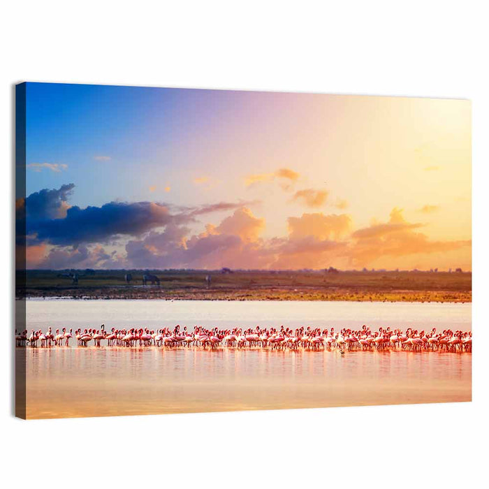 Amboseli Flamingos at Sunset Wall Art as a canvas print