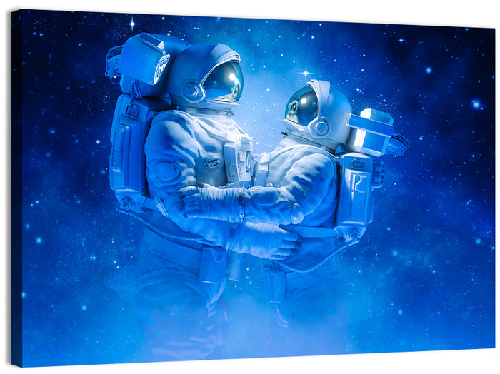 Astronaut Couple in Space Wall Art as a canvas print