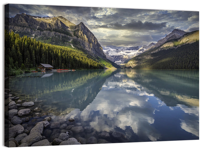 Cloudy Lake Louise Wall Art as a canvas print