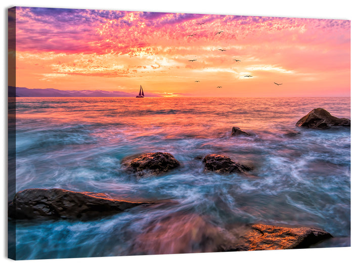Vivid Ocean Sunset Wall Art as a canvas print