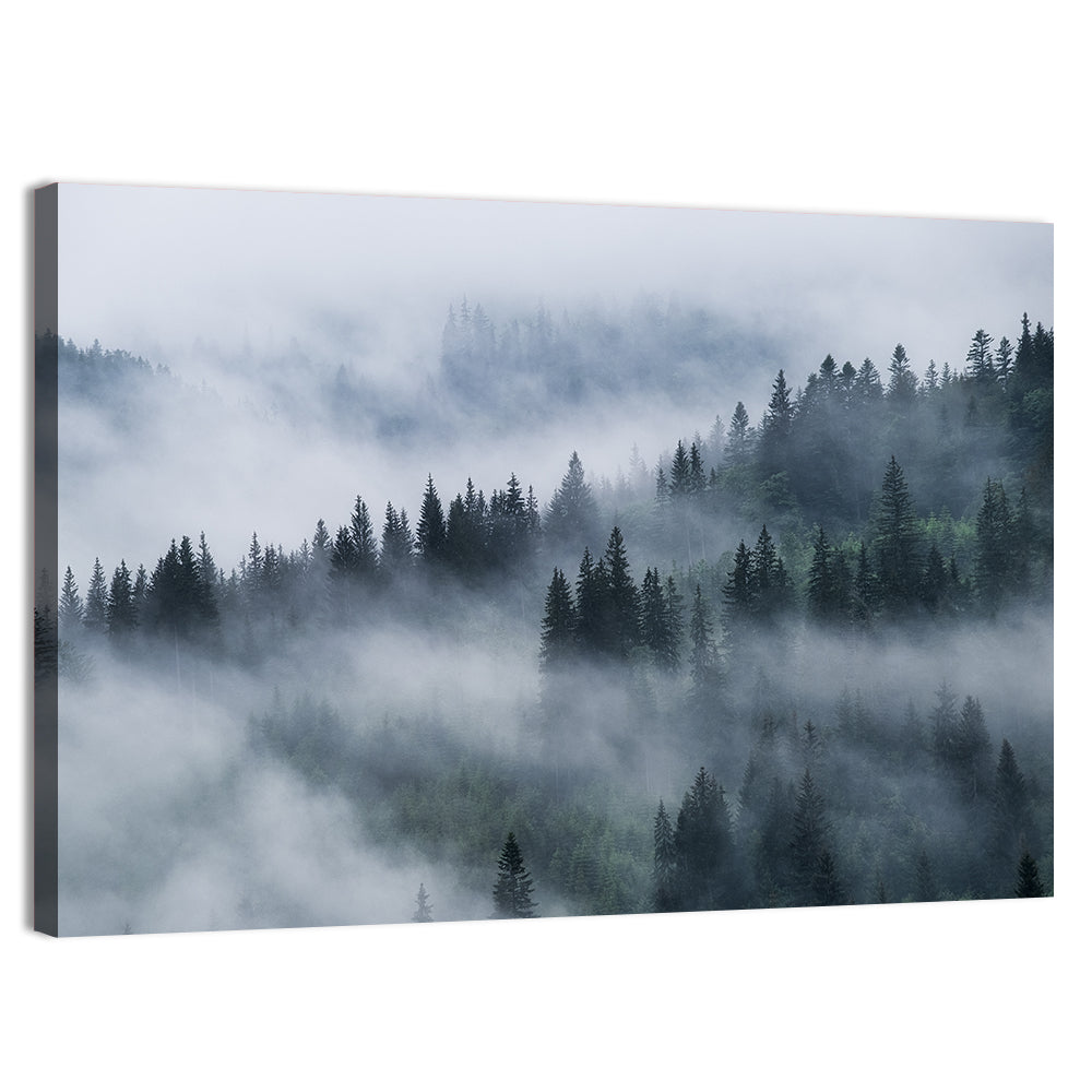 Misty Mountain Pine Forest Wall Art, canvas print, landscape
