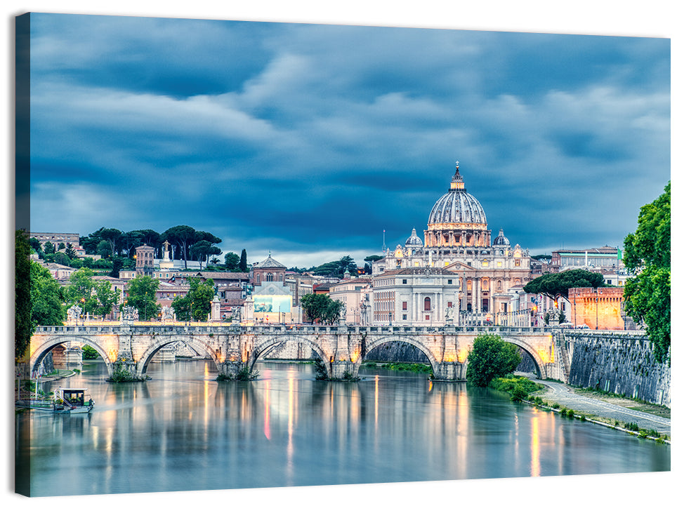 St Peter's Basilica at Dusk Wall Art, canvas print, landscape