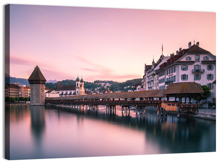 Lucerne Chapel Bridge at Dusk Wall Art as a canvas print