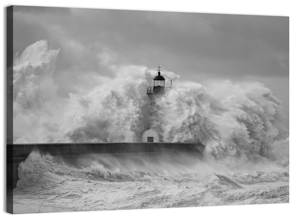 Douro River Storm Lighthouse Wall Art, canvas print, landscape