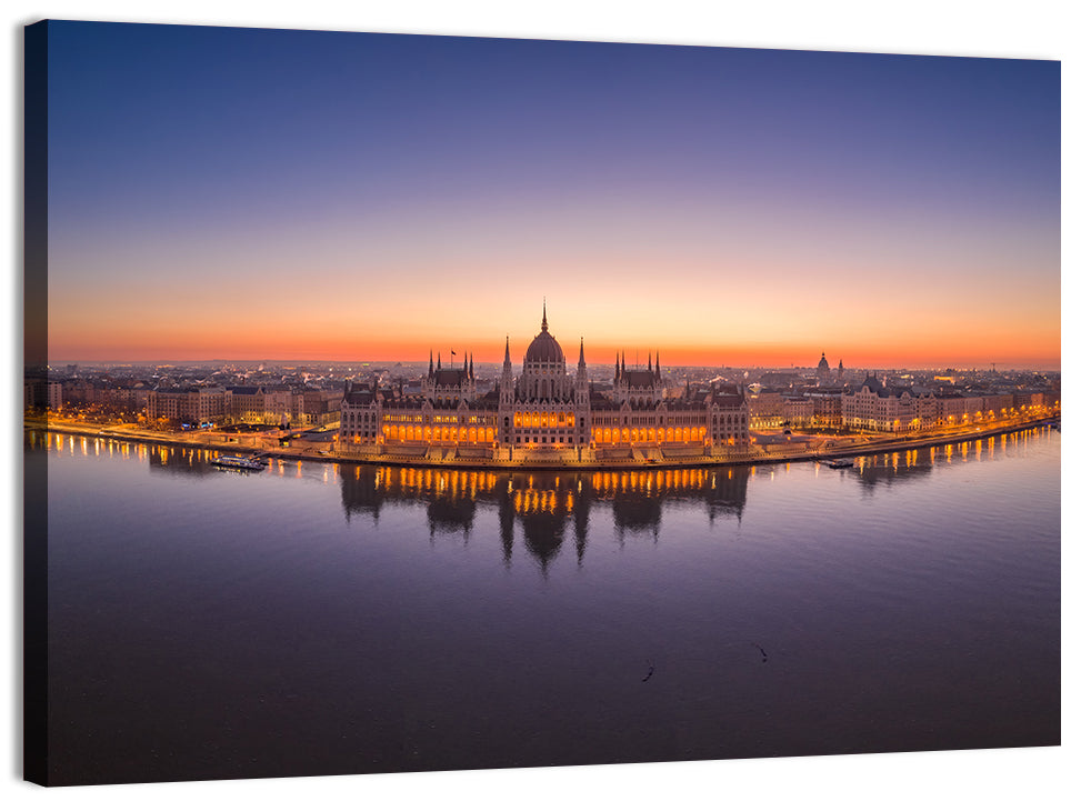 Hungarian Parliament at Dusk Wall Art, canvas print, landscape