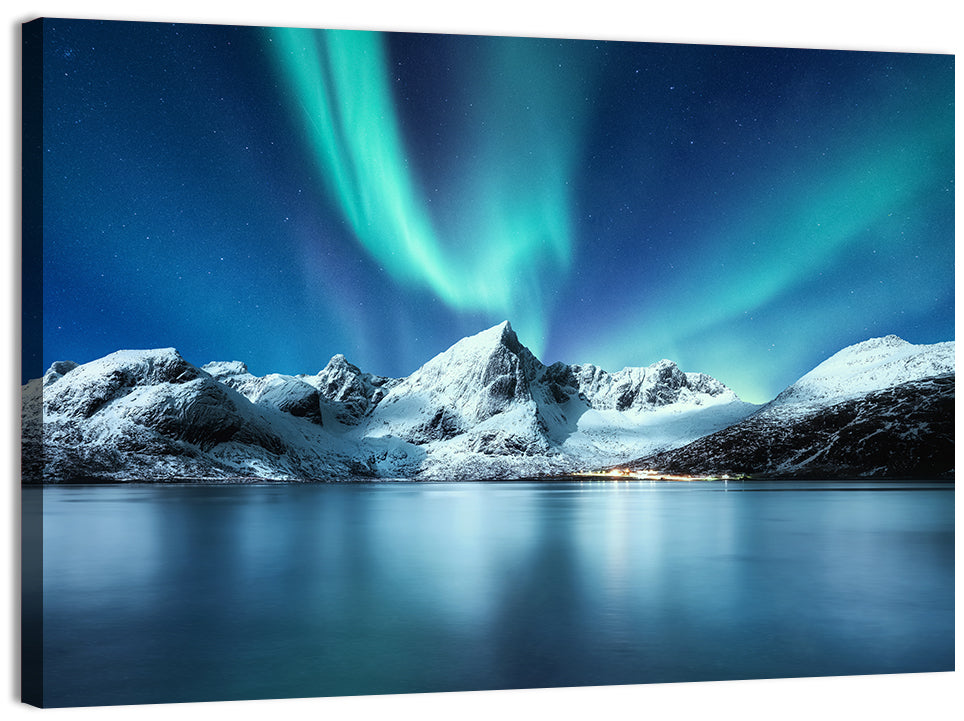 Lofoten Aurora Reflection Wall Art, canvas print, landscape