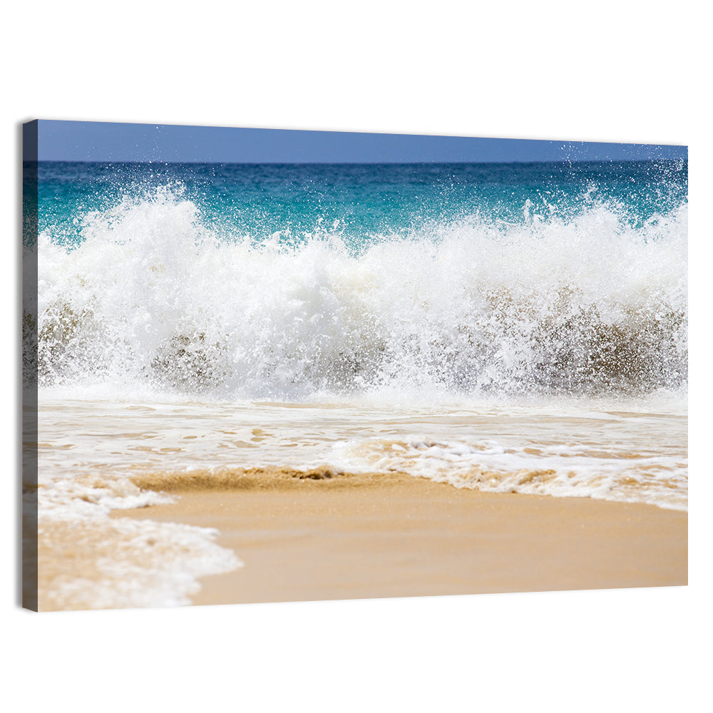 Breaking Wave Over Wet Sand Wall Art, canvas print, landscape