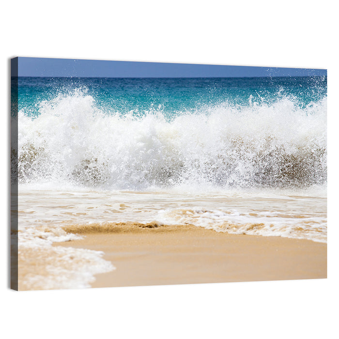Breaking Wave Over Wet Sand Wall Art as a canvas print
