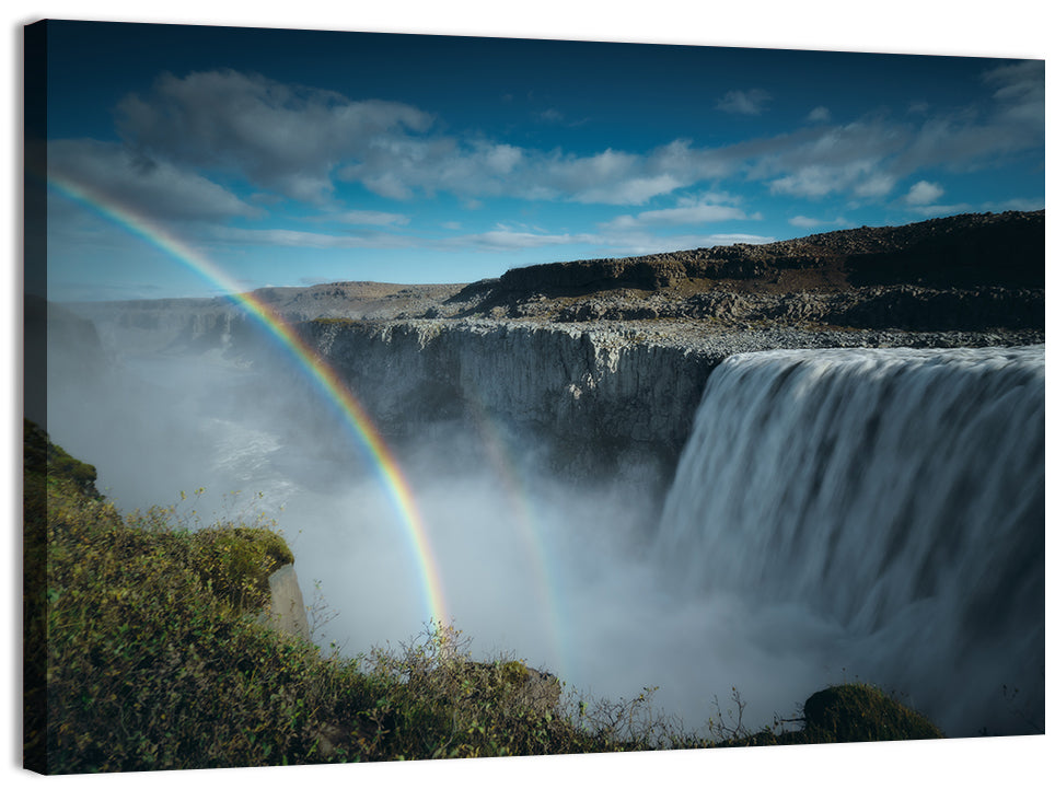Dettifoss Waterfall with Double Rainbow Wall Art, canvas print, landscape