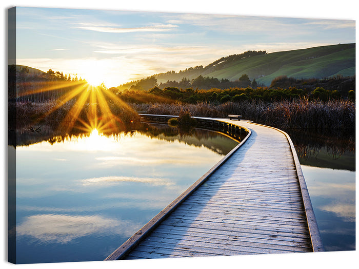 Hawkes Bay Frosted Boardwalk Sunrise Wall Art as a canvas print