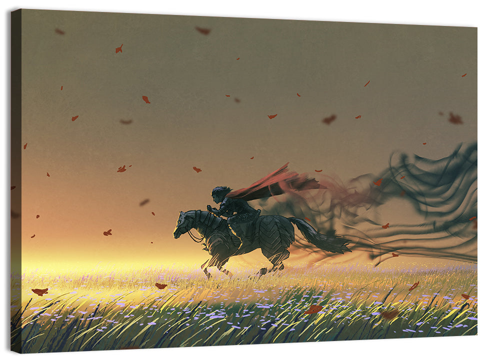 Unstoppable Knight with Red Cape Wall Art, canvas print, landscape