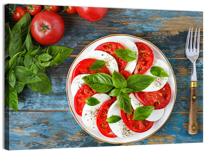 Rustic Caprese Salad with Basil Wall Art as a canvas print