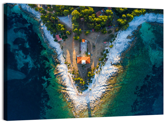 Veli Rat Aerial Lighthouse View Wall Art as a canvas print