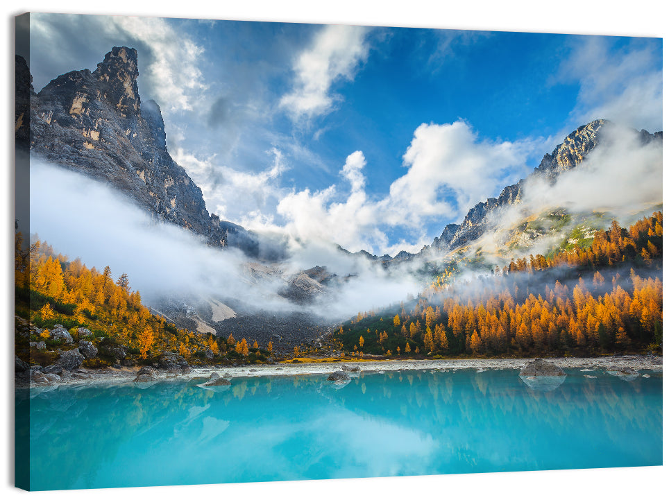Autumn at Lake Sorapis, Dolomites Wall Art, canvas print, landscape