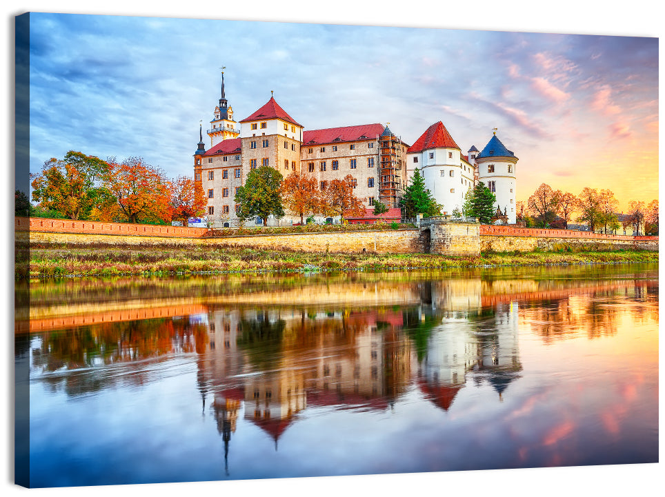 Hartenfels Castle Sunset Reflection Wall Art, canvas print, landscape