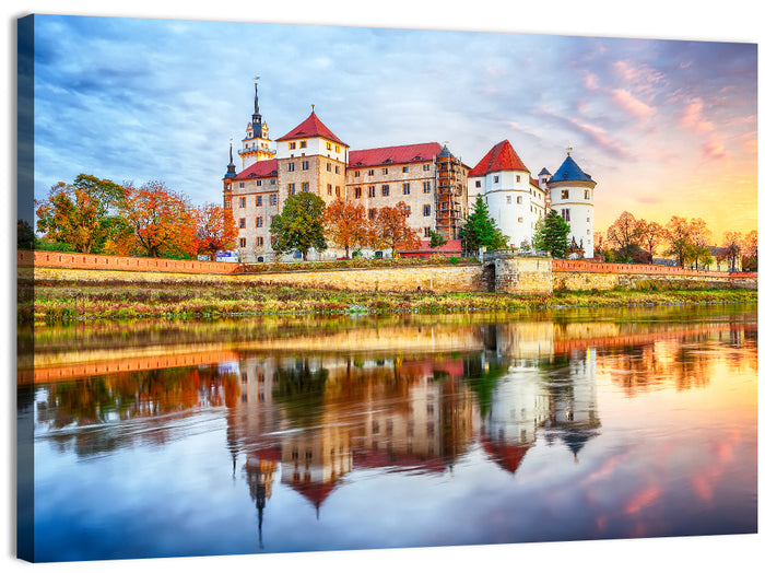 Hartenfels Castle Sunset Reflection Wall Art as a canvas print