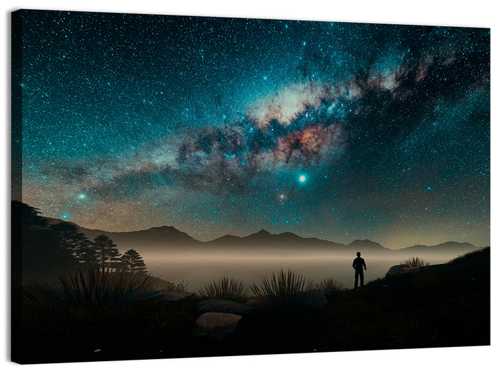 Milky Way Over Misty Mountain Ridge Wall Art as a canvas print