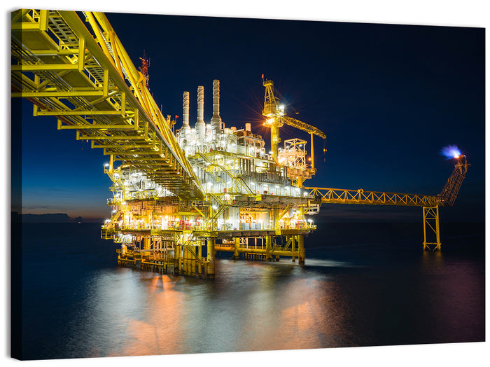 Glowing Offshore Oil Rig Wall Art as a canvas print