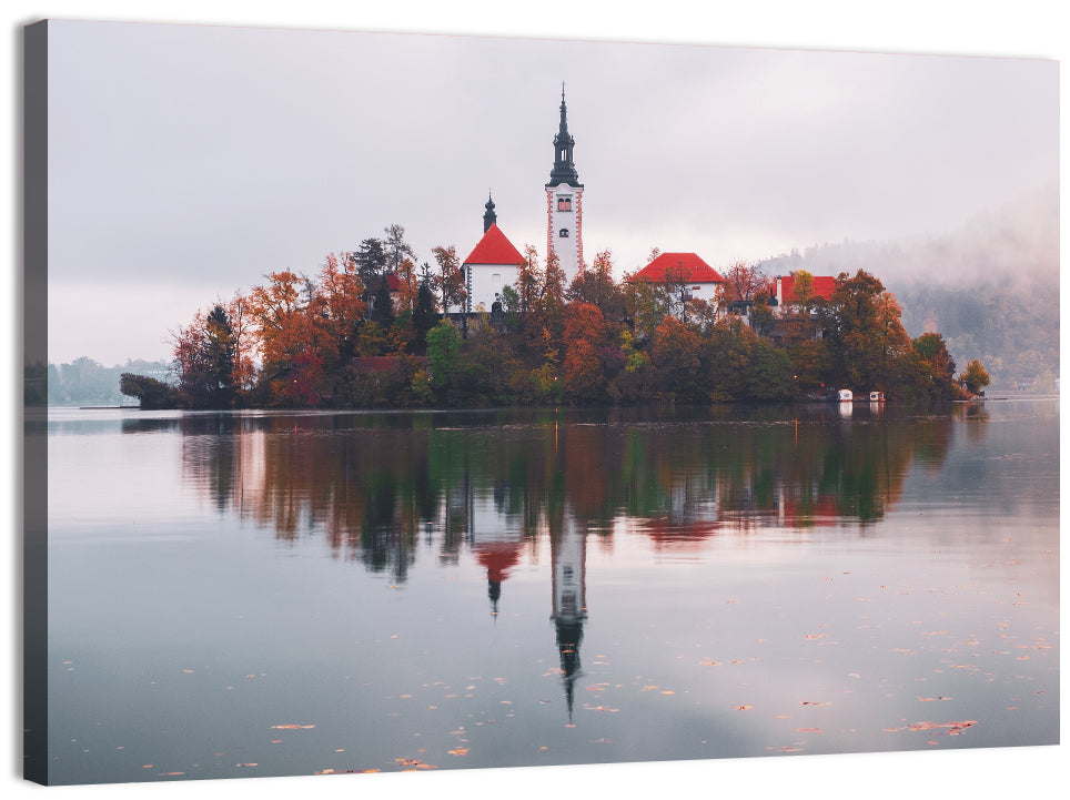 Lake Bled Morning Reflection Wall Art, canvas print, landscape