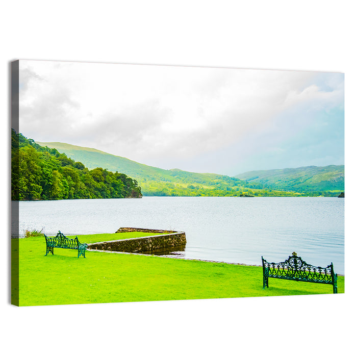 Ullswater Lakeside Benches Wall Art as a canvas print