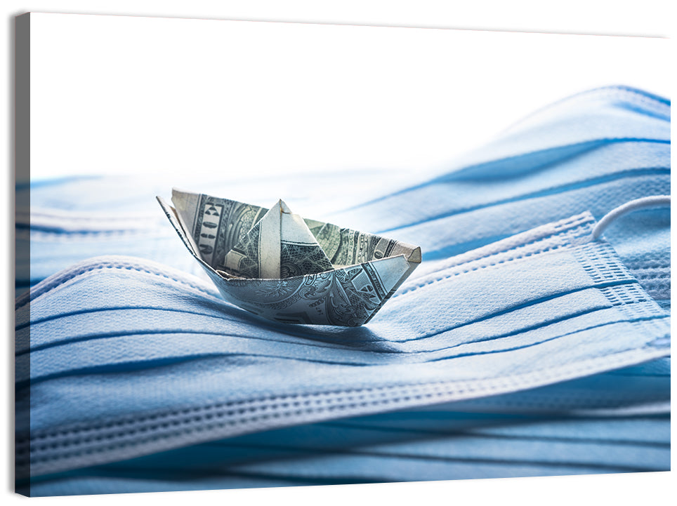 Dollar Boat on Surgical Masks Wall Art, canvas print, landscape