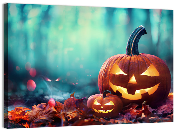 Jack-o'-lanterns at Teal Twilight Wall Art as a canvas print