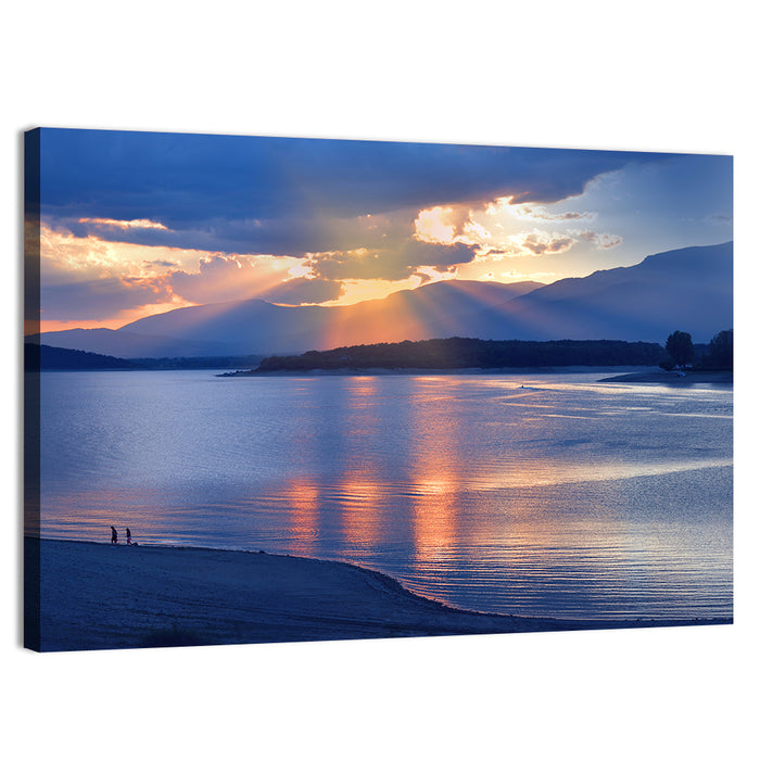 Lake Sunset with Silhouettes Wall Art as a canvas print