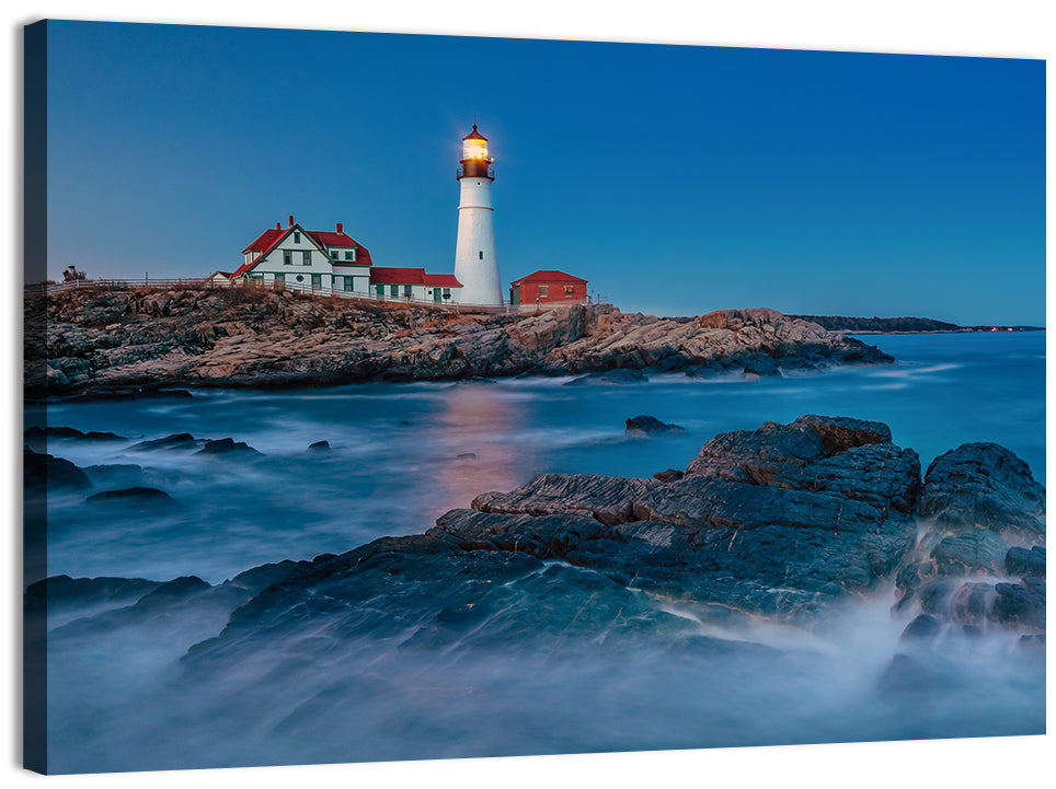 Portland Head Light at Dusk Wall Art, canvas print, landscape