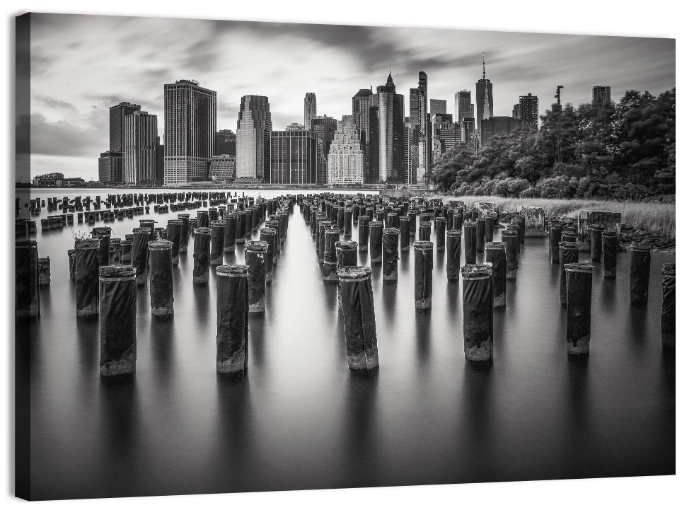 Lower Manhattan Pilings Wall Art, canvas print, landscape