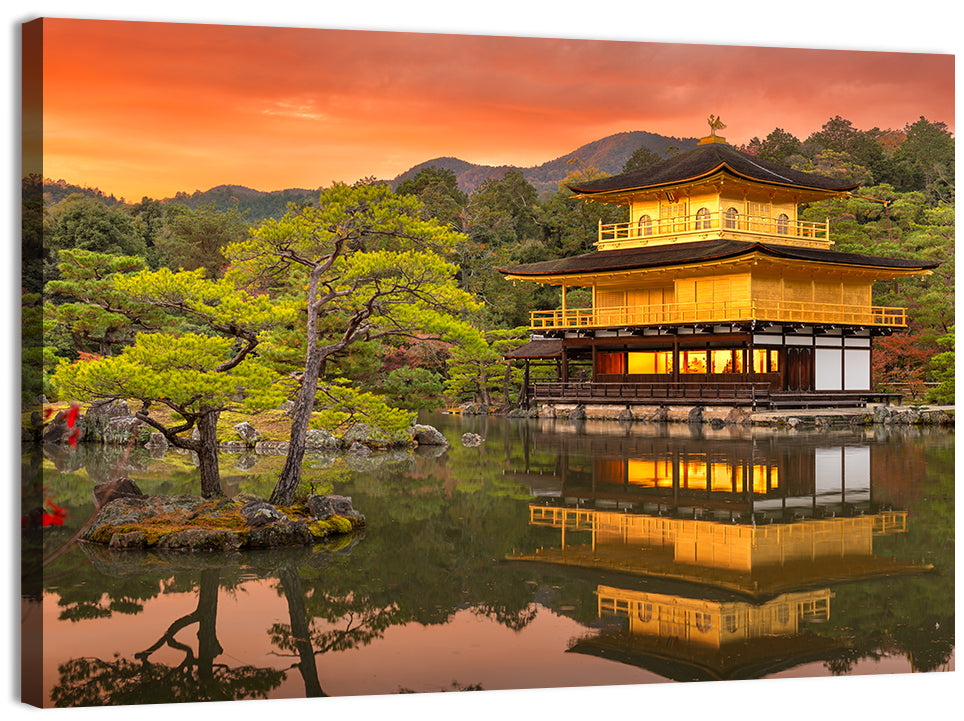Kinkaku-ji at Sunset Wall Art, canvas print, landscape