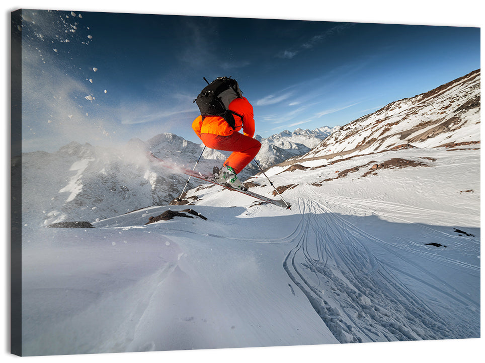Skier Mid-air Jump Wall Art, canvas print, landscape