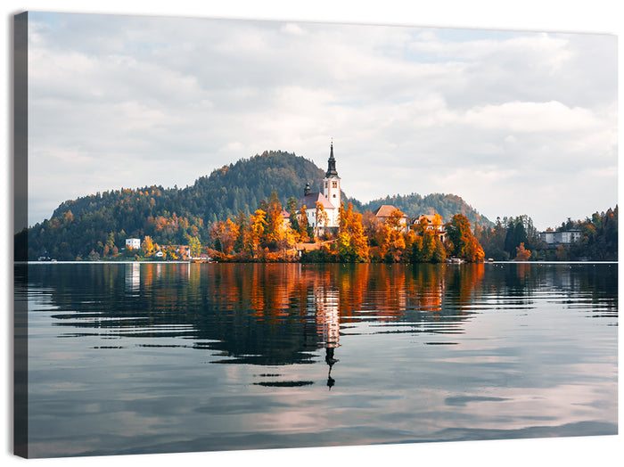 Lake Bled Island Reflection Wall Art as a canvas print
