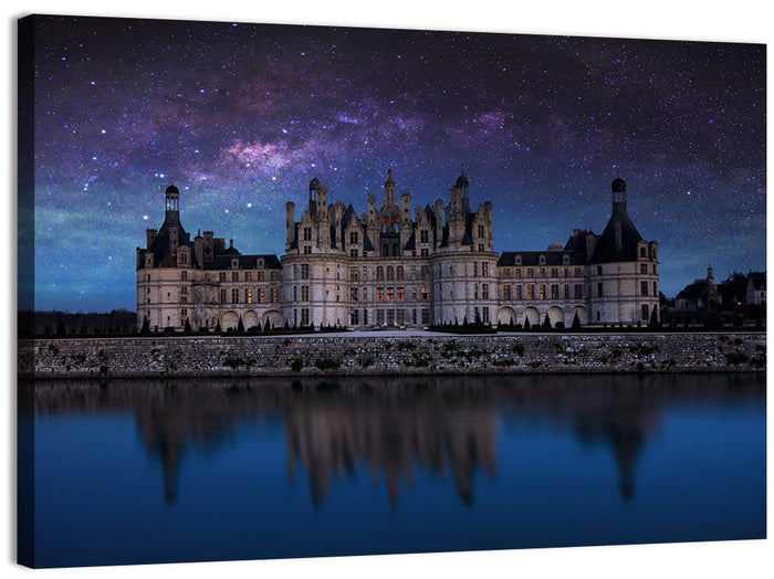 Château De Chambord Night Reflection Wall Art as a canvas print