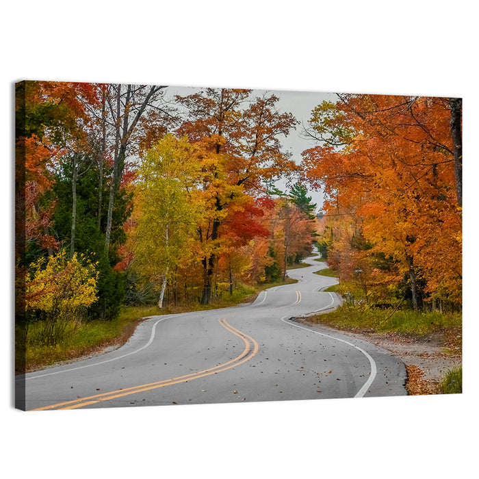 Winding Autumn Highway Wall Art as a canvas print