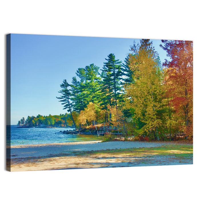 Sebago Lake Pier in Autumn Wall Art as a canvas print
