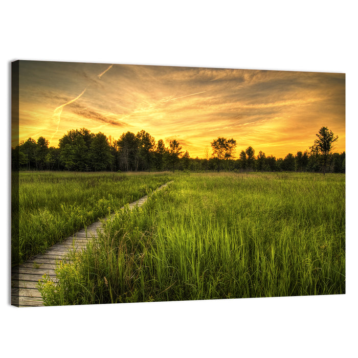 Irwin Prairie Boardwalk Sunset Wall Art as a canvas print