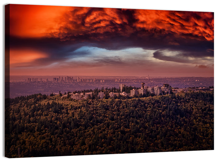 Burnaby Mountain Sunset Skyline Wall Art as a canvas print