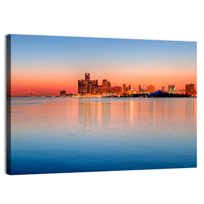 Detroit Golden Hour Skyline Wall Art as a canvas print