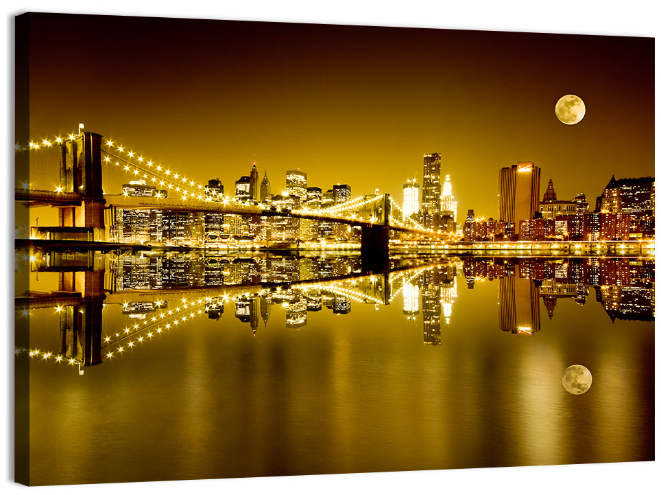 Brooklyn Bridge Moonlit Reflection Wall Art, canvas print, landscape